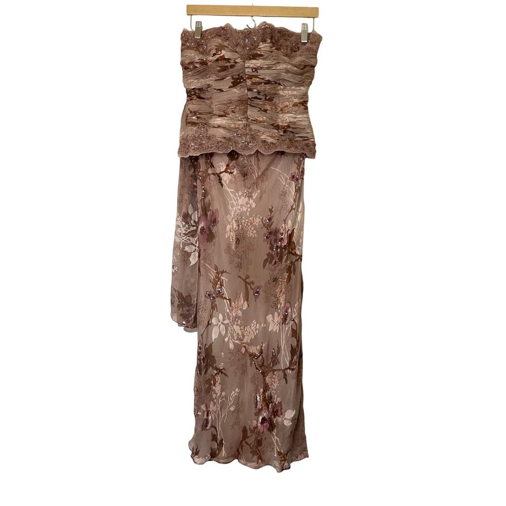 Demetrios Silk Blend Blush Pink Floral Sequin Formal Dress with Sash • Size 8